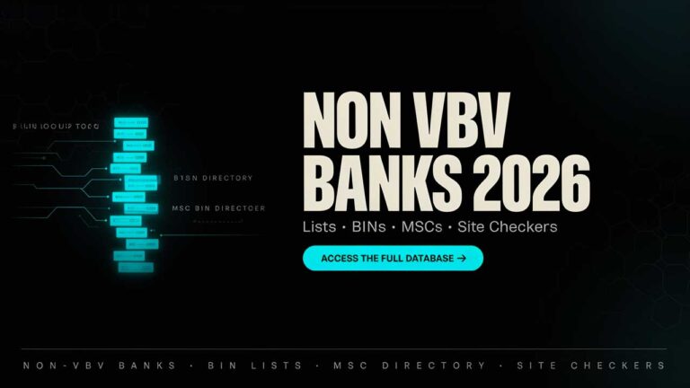 Non VBV banks 2026 lists showing non VBV BINs MSC BINs sites and BIN checkers for USA UK Canada Australia