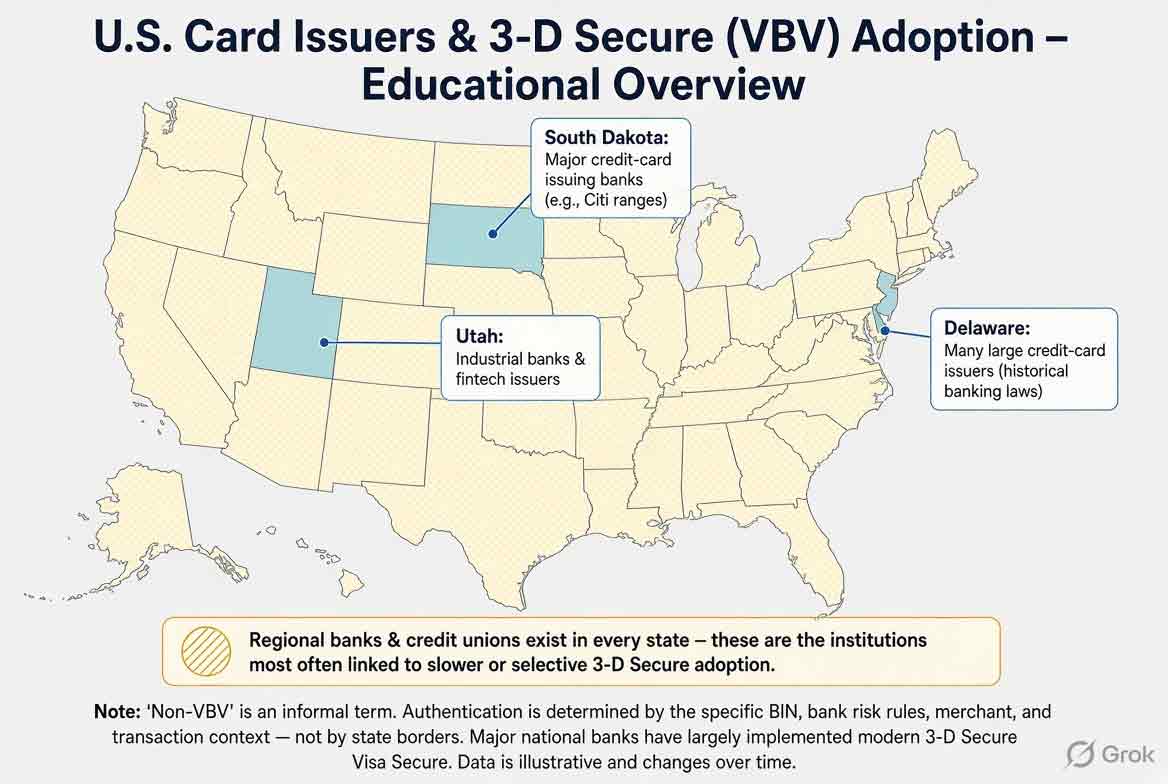 Map showing US states with Non-VBV banks